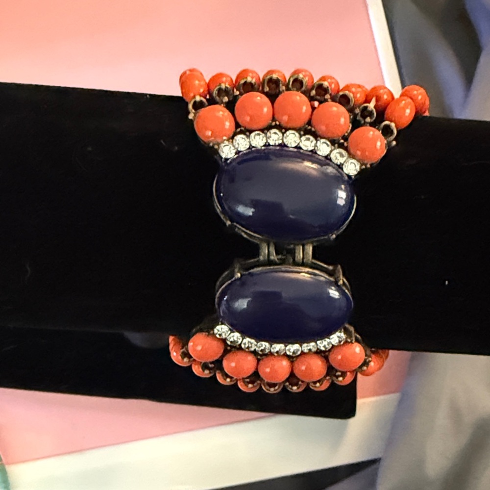 Elegant Coral and Navy Bracelet